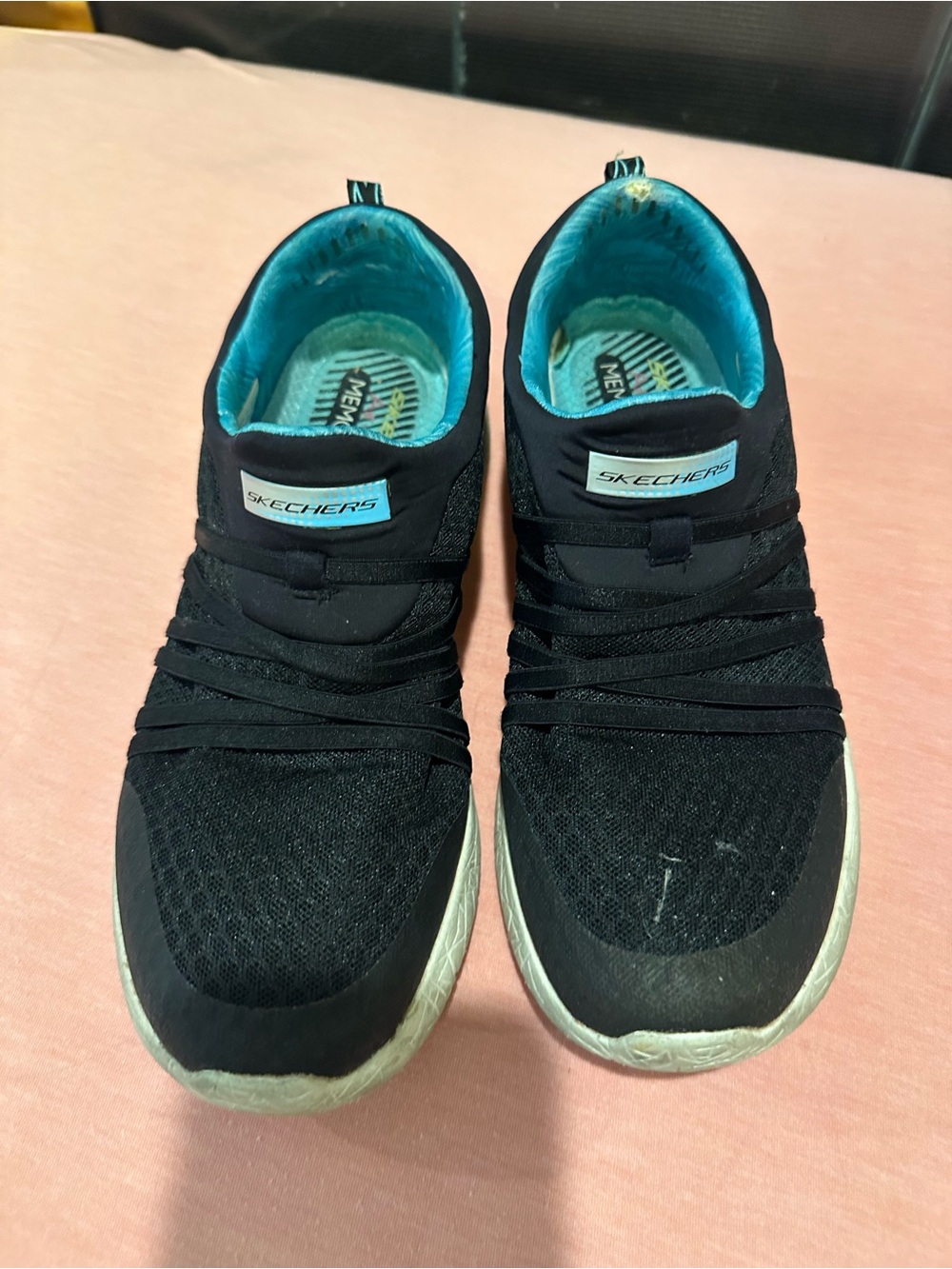 Skechers Women’s Black Sneakers with Teal Lining size 8 well worn shoes